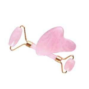 Kit Rolinhos E Gua Sha Pedra De Jade Rosa ( 2 Peças )