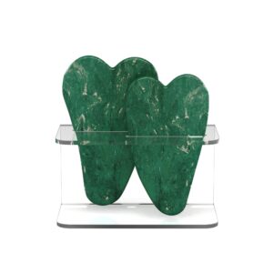 Par De Gua Sha Pedra De Jade Verde Com Rack Organizador Acrílico Verde