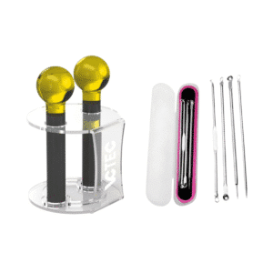 Kit Esferas De Vidro Com Rack Organizador + Kit Cureta 4 Peças e Estojo