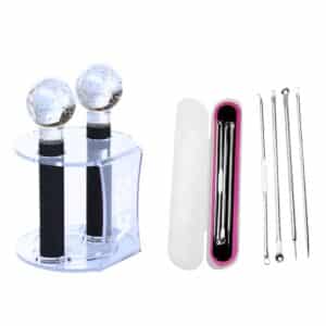 Kit Esferas De Vidro Com Glitter + Rack Organizador + Kit Cureta 4 Peças e Estojo