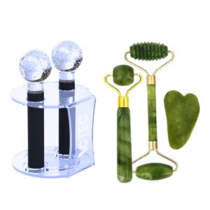 Kit Esferas de Vidro Com Glitter + Rack Organizador + Kit Pedra Jade Verde